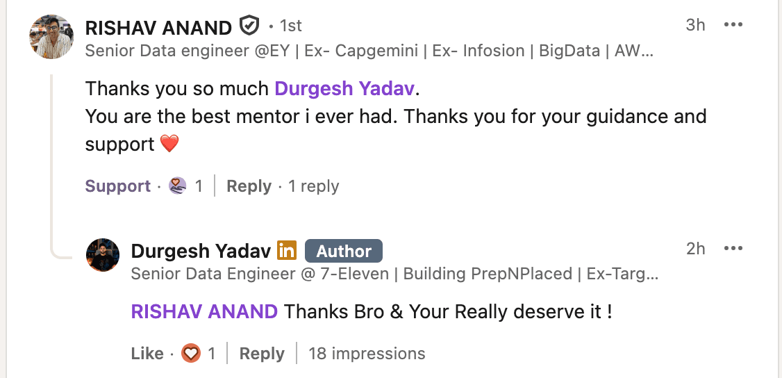Rishav Anand's public reply on the placement post, in his own words