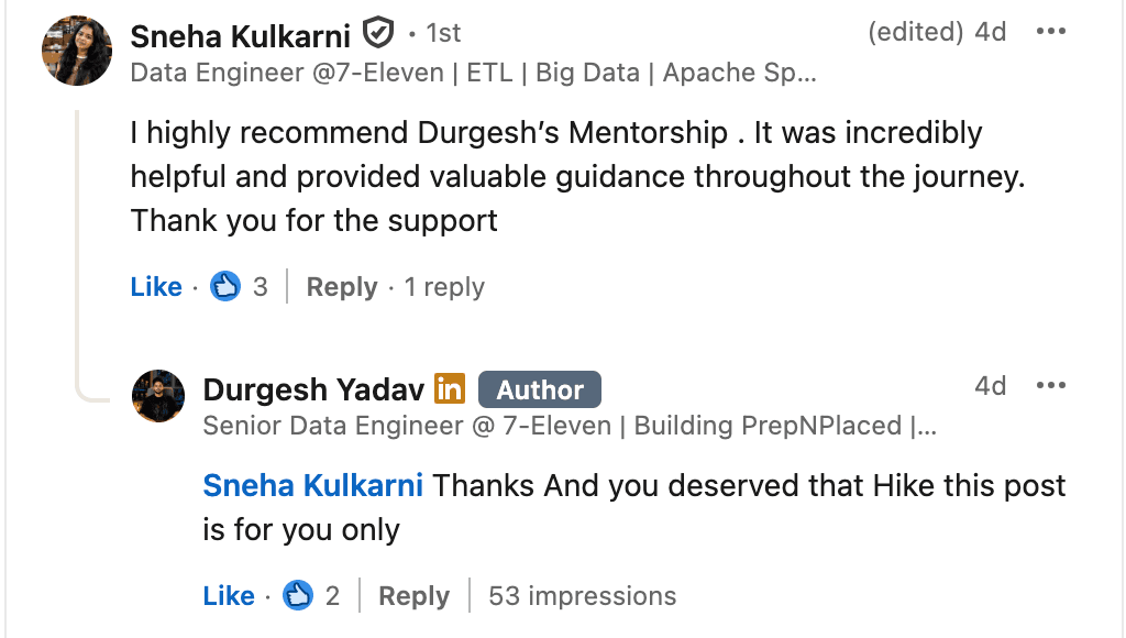 Sneha Kulkarni's public comment on the mentorship, in her own words